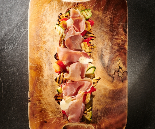 recette tartine de légumes au jambon serrano Maison LOSTE